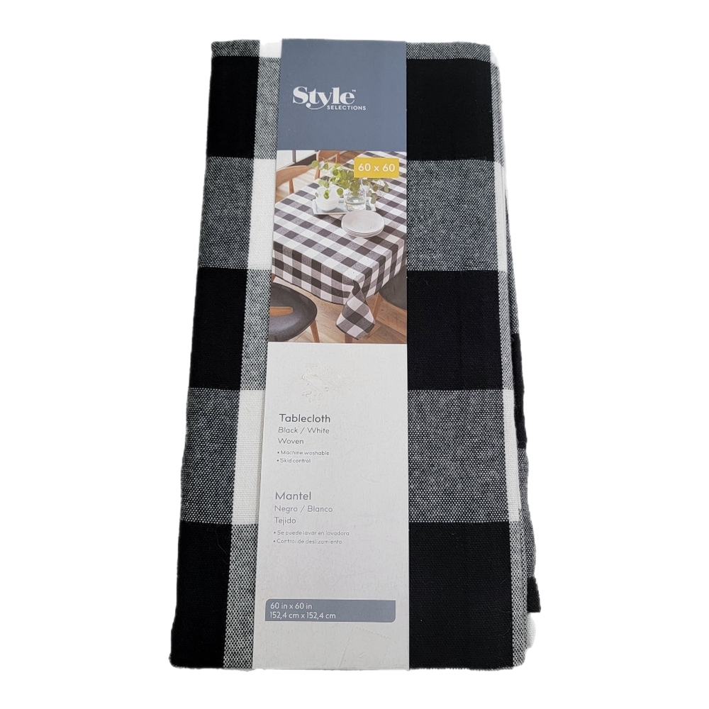 Style Selections 60x60 Buffalo Check Plaid Cotton Woven Tablecloth Black  White
